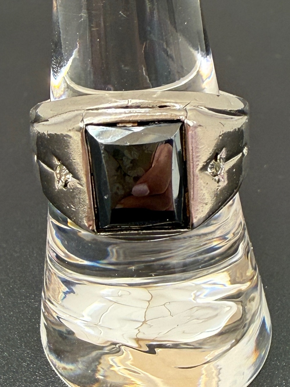 Sterling Silver Hematite Men’s Signet Ring Size 8 Art Deco